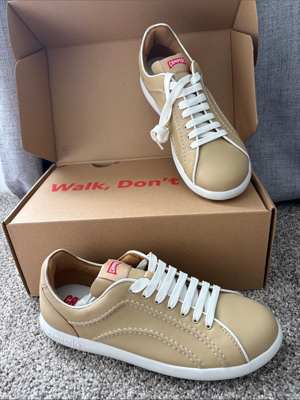 Camper Women's Tan Leather Sneakers with White Soles BRAND NEW